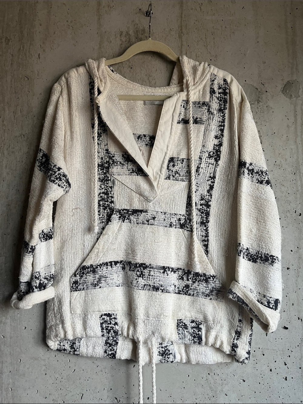 A.L.C. Cream and Black Textured Hooded Top